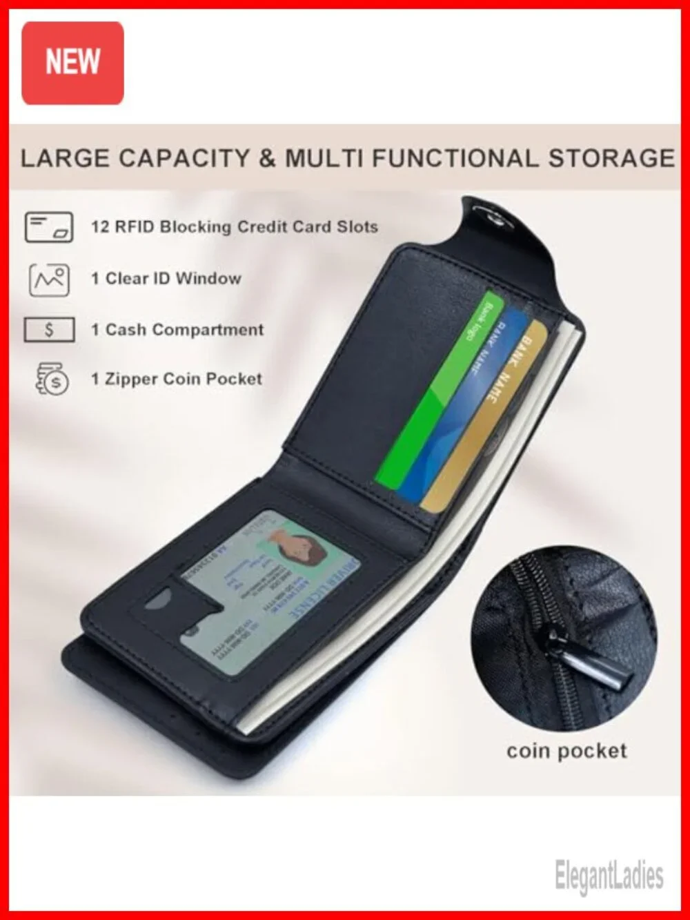 Checkered Slim Bifold Credit Wallet RFID Blocking Card Holder Zipper Coin Pocket
